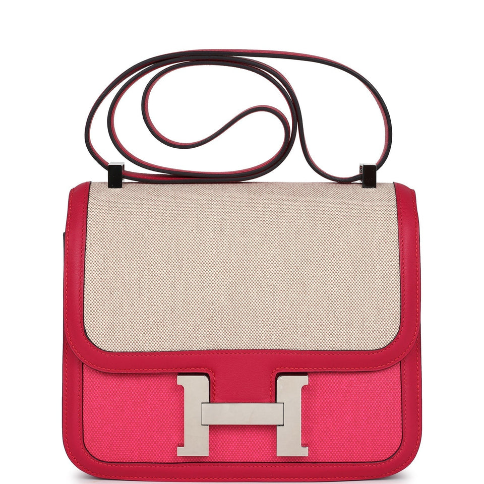 Hermes Constance 24 Rose Shocking and Ecru Toile H Berline and Framboise Swift Palladium Hardware