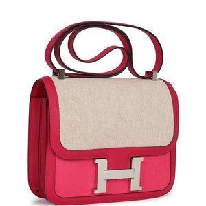 Hermes Constance 24 Rose Shocking and Ecru Toile H Berline and Framboise Swift Palladium Hardware