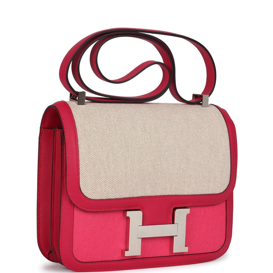 Hermes Constance 24 Rose Shocking and Ecru Toile H Berline and Framboise Swift Palladium Hardware