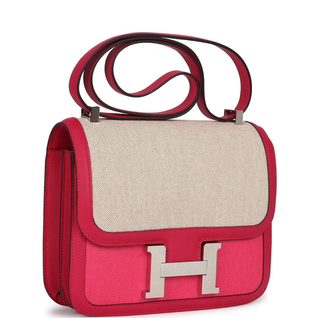 Hermes Constance 24 Rose Shocking and Ecru Toile H Berline and Framboise Swift Palladium Hardware