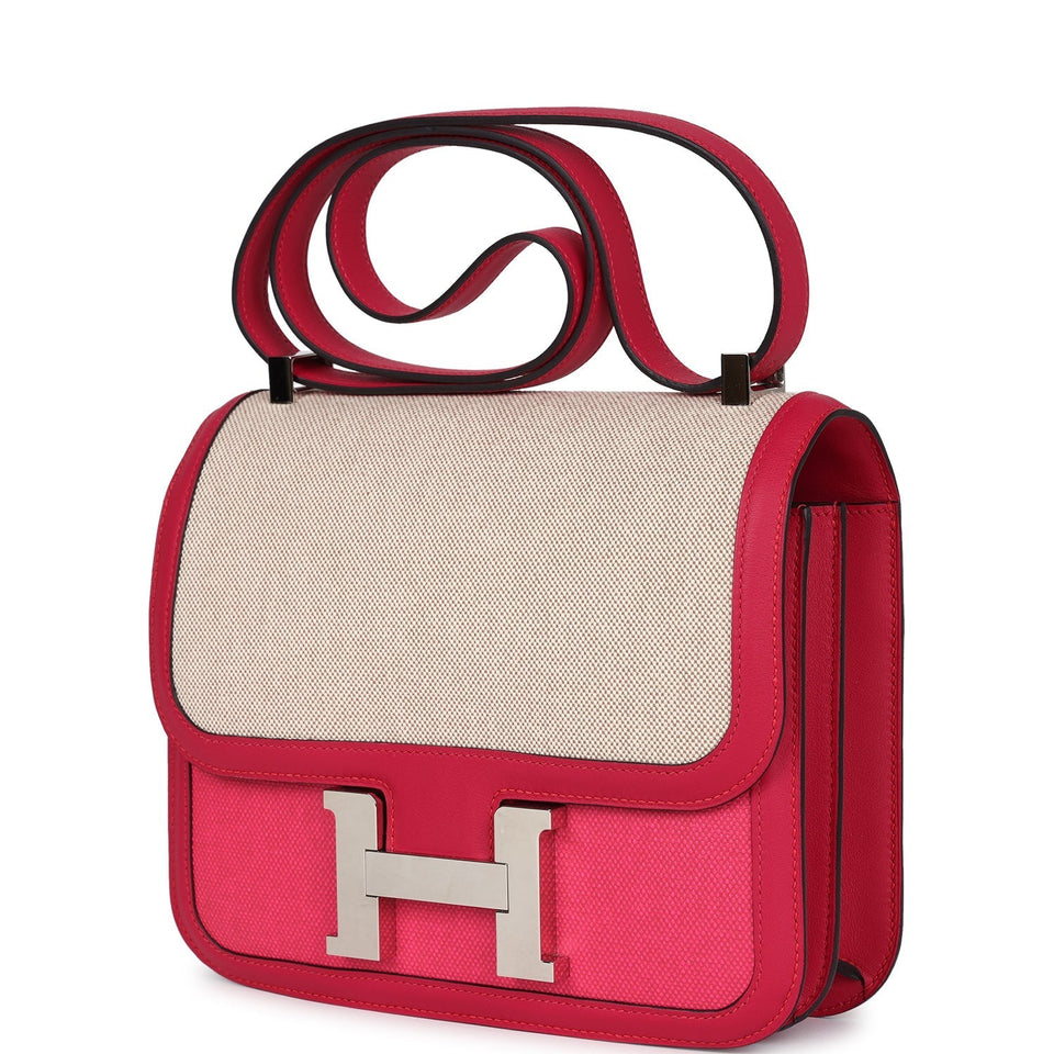 Hermes Constance 24 Rose Shocking and Ecru Toile H Berline and Framboise Swift Palladium Hardware