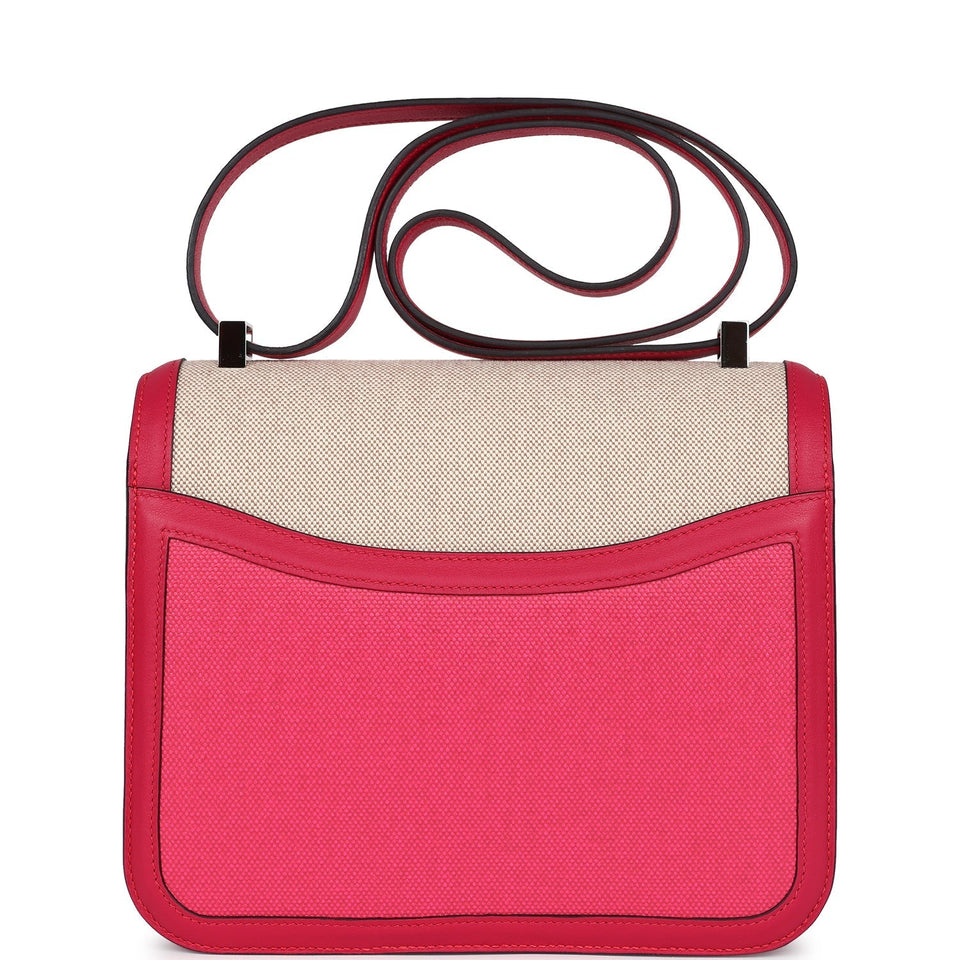Hermes Constance 24 Rose Shocking and Ecru Toile H Berline and Framboise Swift Palladium Hardware