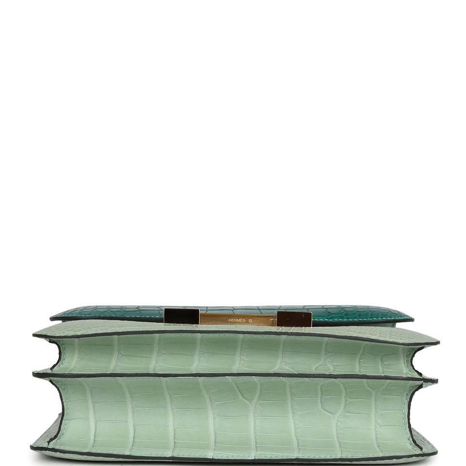 Hermes Constance 24 Bicolor Vert D'eau and Malachite Matte Alligator Gold Hardware