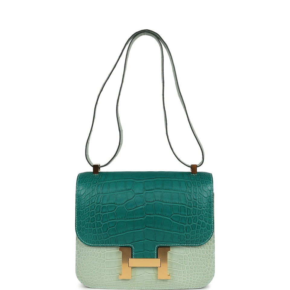 Hermes Constance 24 Bicolor Vert D'eau and Malachite Matte Alligator Gold Hardware