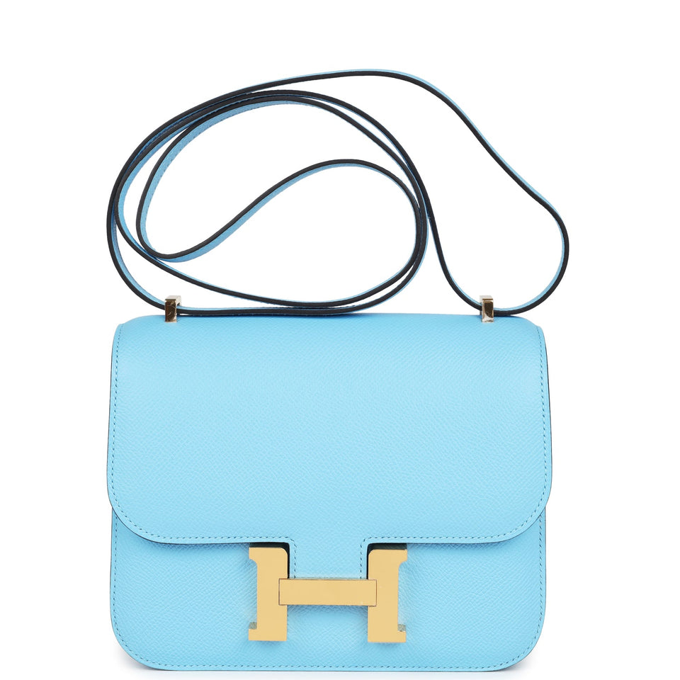 Hermes Constance 18 Celeste Epsom Gold Hardware