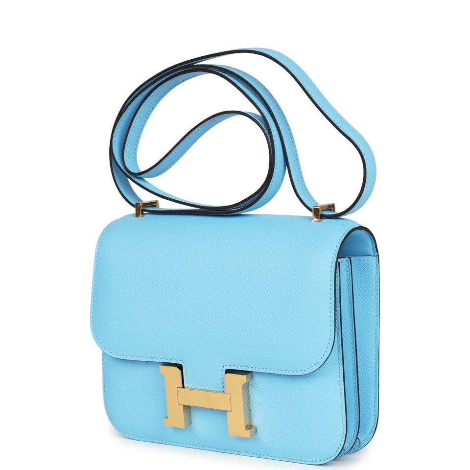 Hermes Constance 18 Celeste Epsom Gold Hardware