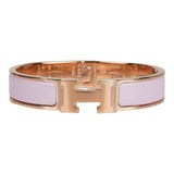 Hermes Rose Dragee Clic Clac H Narrow Enamel Bracelet PM RGHW