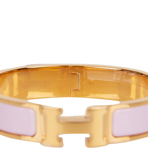 Hermes Rose Dragee Clic Clac H Narrow Enamel Bracelet PM GHW