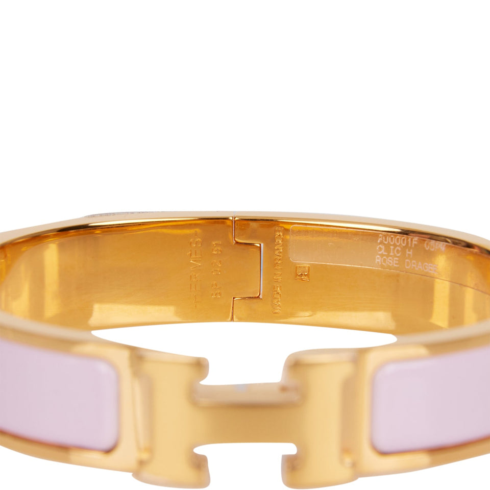 Hermes Rose Dragee Clic Clac H Narrow Enamel Bracelet PM GHW