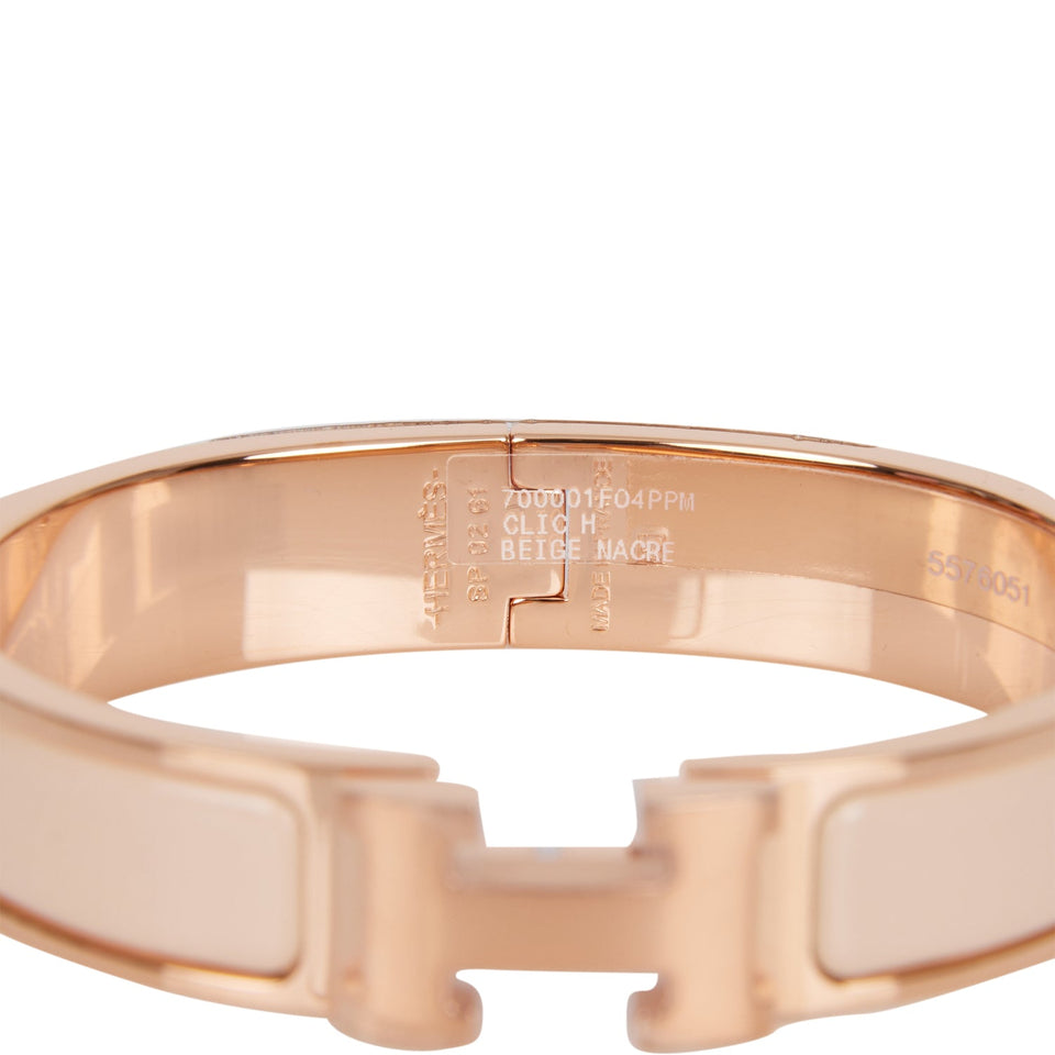 Hermes Beige Nacre Clic Clac H Narrow Enamel Bracelet PM RGHW