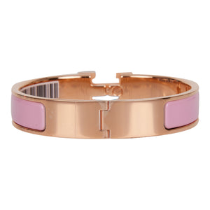 Hermes Rose Delirium Clic Clac H Narrow Enamel Bracelet PM RGHW