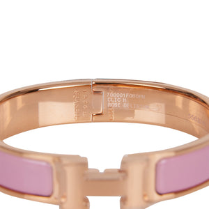 Hermes Rose Delirium Clic Clac H Narrow Enamel Bracelet PM RGHW