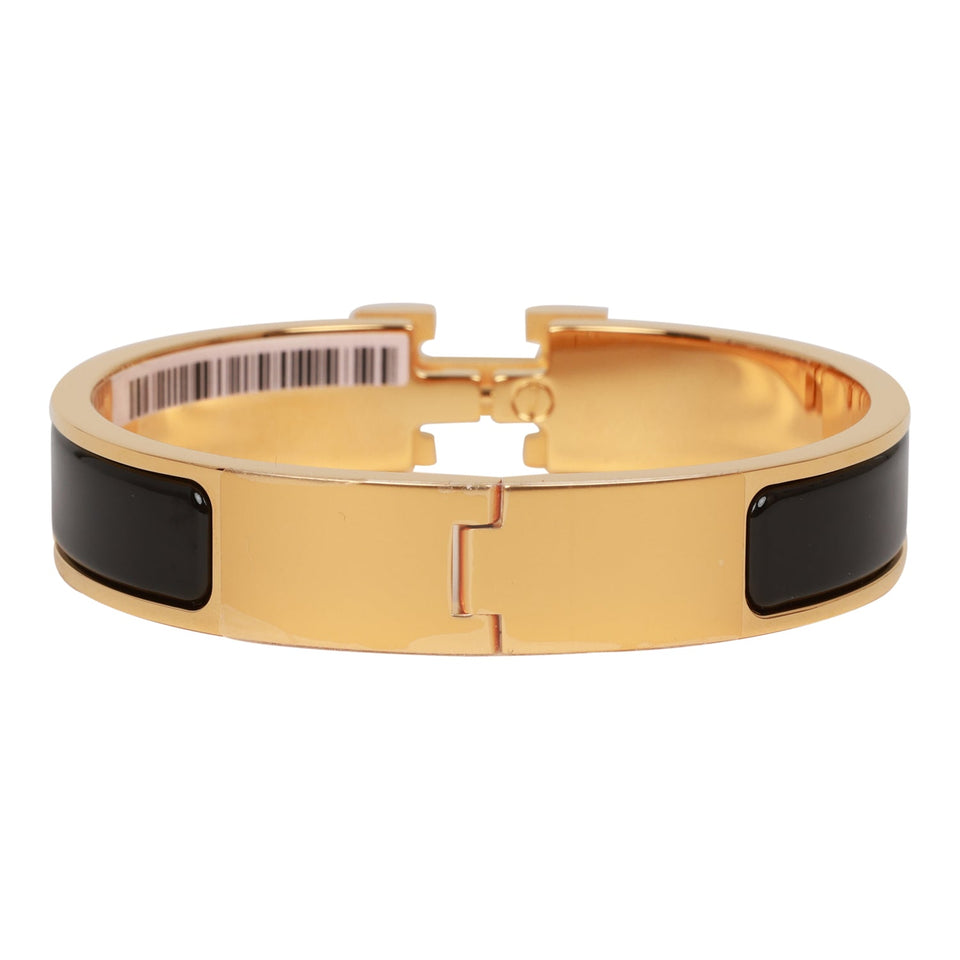 Hermes Black Clic Clac H Narrow Enamel Bracelet PM GHW