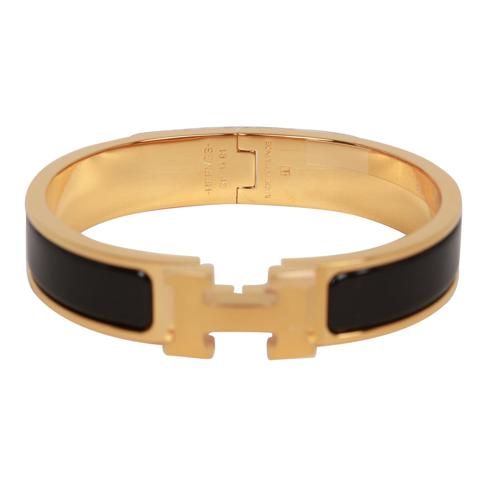 Hermes Black Clic Clac H Narrow Enamel Bracelet PM GHW