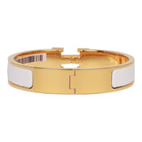 Hermes White Clic Clac H Narrow Enamel Bracelet PM GHW