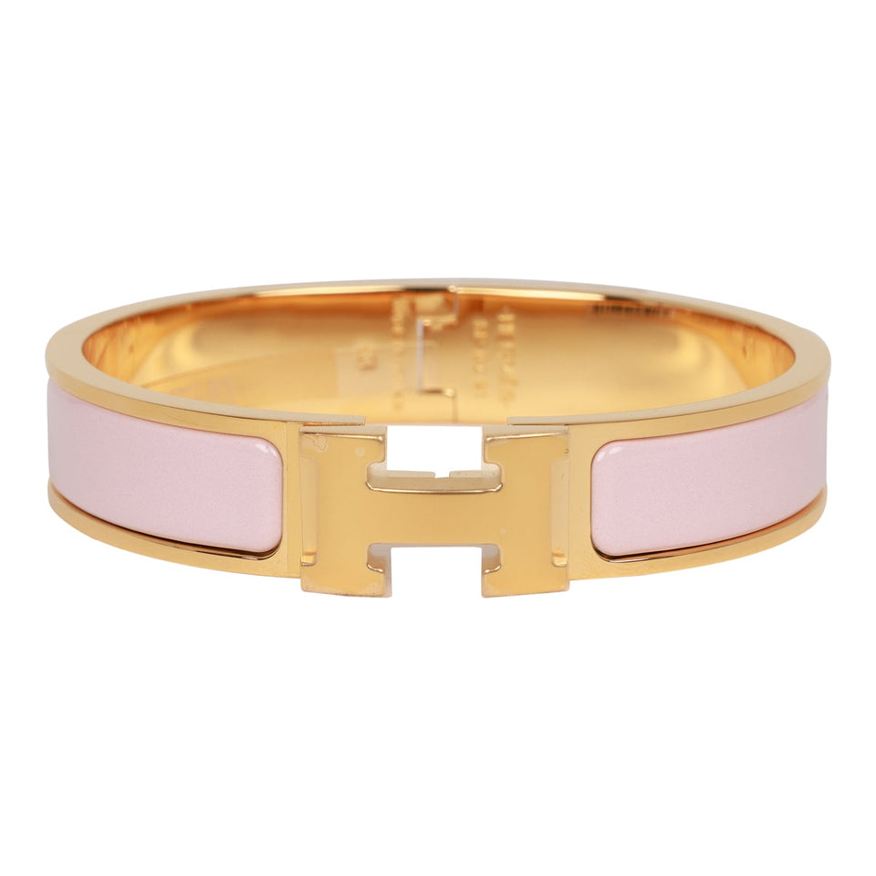 Hermes Rose Dragee Clic Clac H Narrow Enamel Bracelet PM GHW