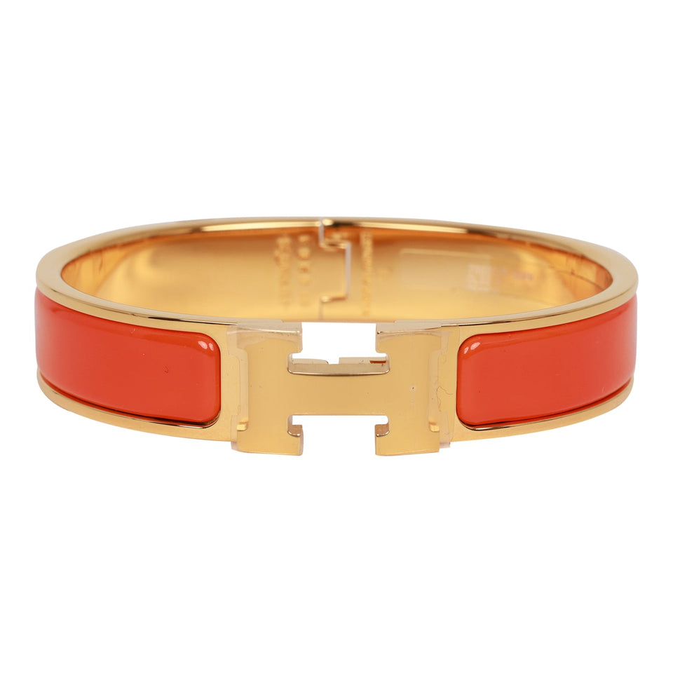 Hermes Orange Clic Clac H Narrow Enamel Bracelet PM GHW