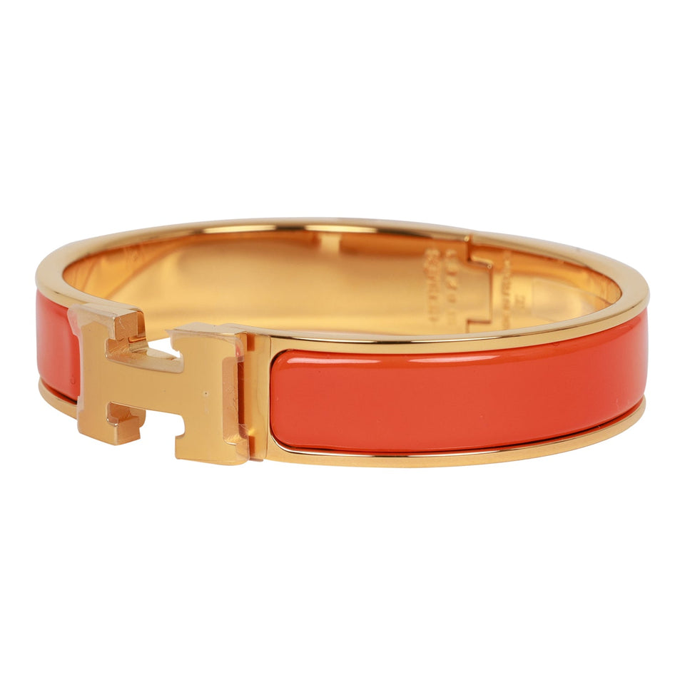 Hermes Orange Clic Clac H Narrow Enamel Bracelet PM GHW