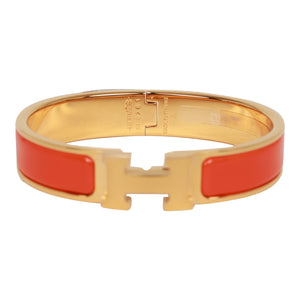 Hermes Orange Clic Clac H Narrow Enamel Bracelet PM GHW