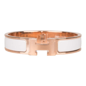 Hermes White Clic Clac H Narrow Enamel Bracelet PM RGHW