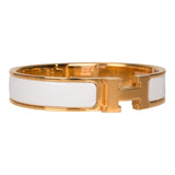 Hermes White Clic Clac H Narrow Enamel Bracelet PM GHW