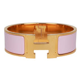 Hermes "Rose Dragee" Wide Enamel Bracelet GM Gold Hardware