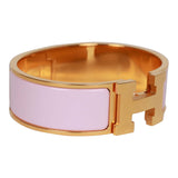 Hermes "Rose Dragee" Wide Enamel Bracelet GM Gold Hardware