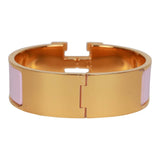 Hermes "Rose Dragee" Wide Enamel Bracelet GM Gold Hardware