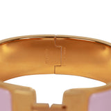 Hermes "Rose Dragee" Wide Enamel Bracelet GM Gold Hardware