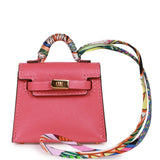 Hermes Mini Kelly Twilly Bag Charm Rose Lipstick Tadelakt Gold Hardware