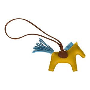 Hermes Jaune de Naples/Celeste/Gold Grigri Horse Rodeo Bag Charm PM