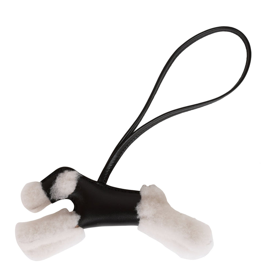 Hermes Black Lambskin and Shearling Budy Bag Charm