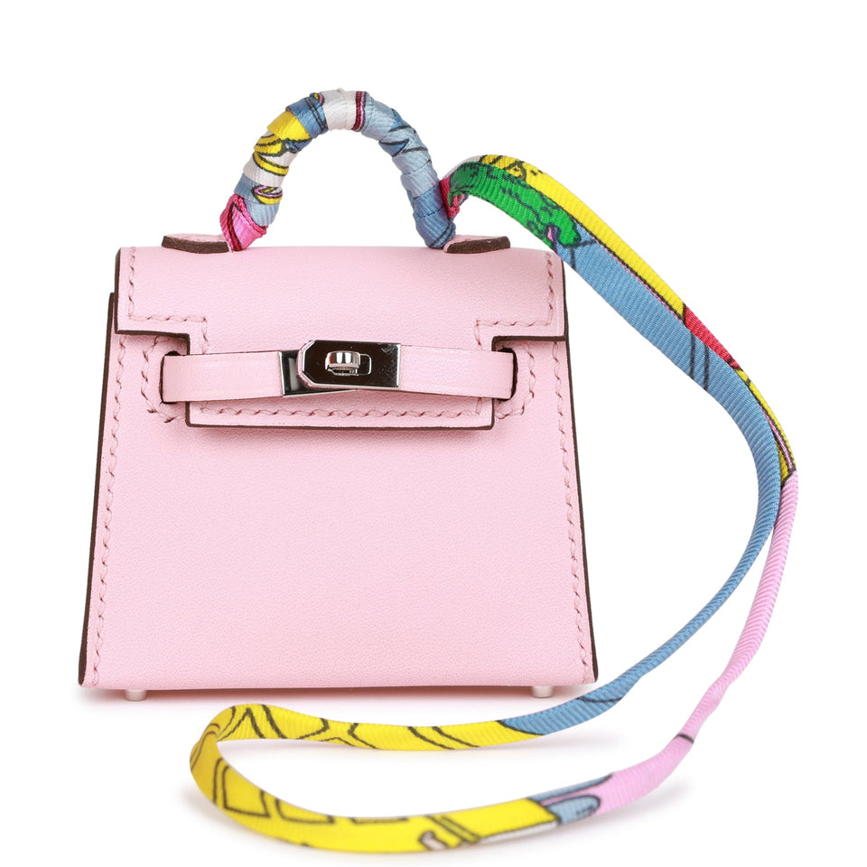 Hermes Rose Sakura Tadelakt Mini Kelly Twilly Bag Charm Palladium Hardware