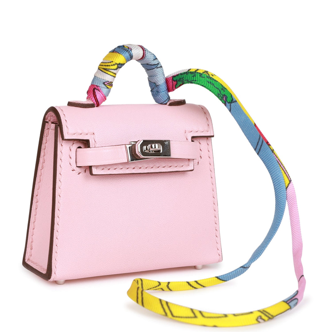 Hermes Rose Sakura Tadelakt Mini Kelly Twilly Bag Charm Palladium Hardware