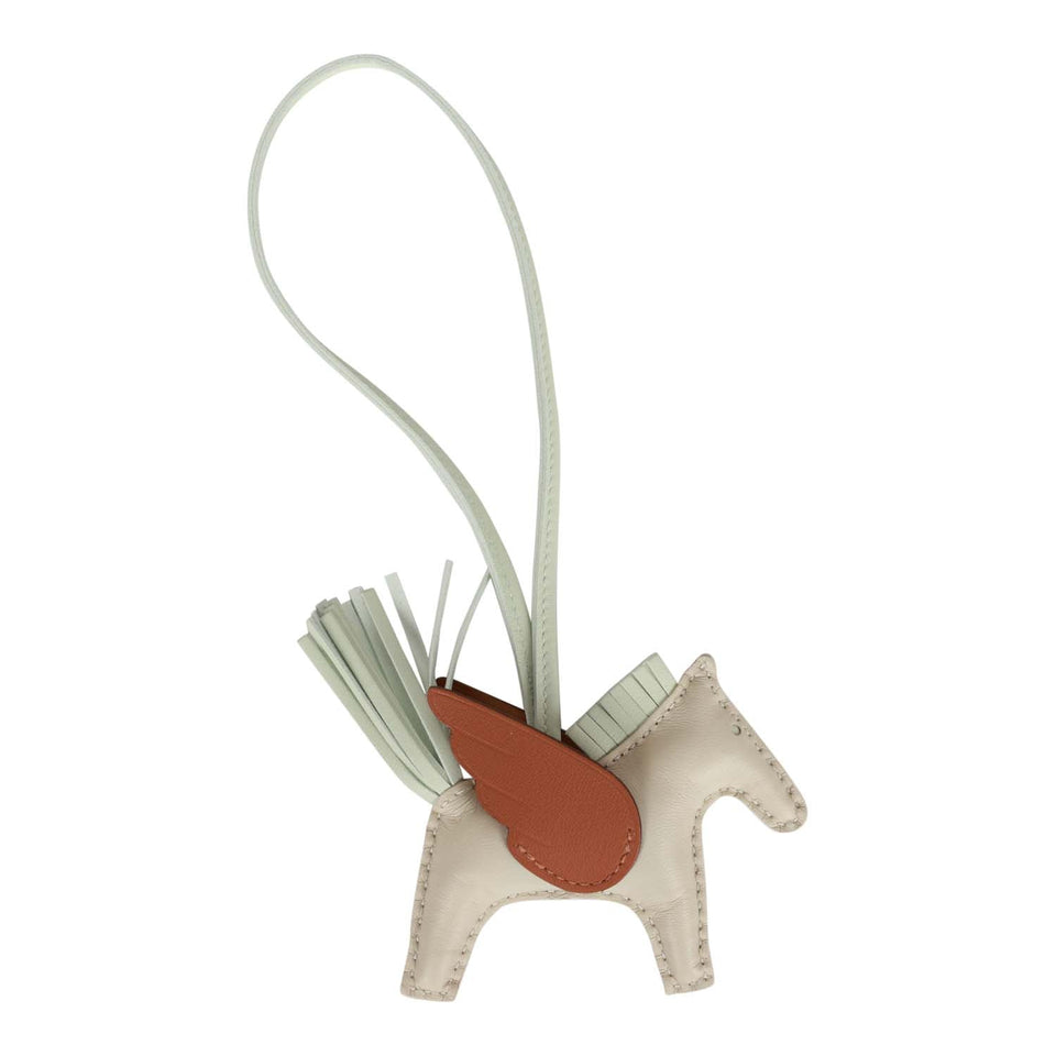 Hermes Craie/Vert Fizz/Gold Pegasus Horse Rodeo Bag Charm PM