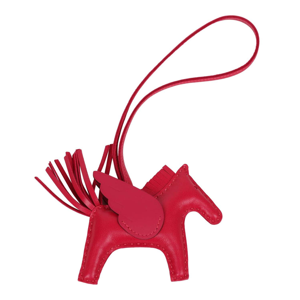 Hermes Framboise Milo Lambskin Pegasus Horse Rodeo Bag Charm