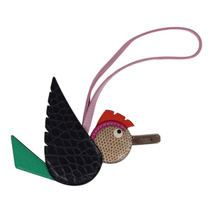 Hermes Birdy Charm Bleu Marine Matte Alligator and Etoupe Lizard Palladium Hardware