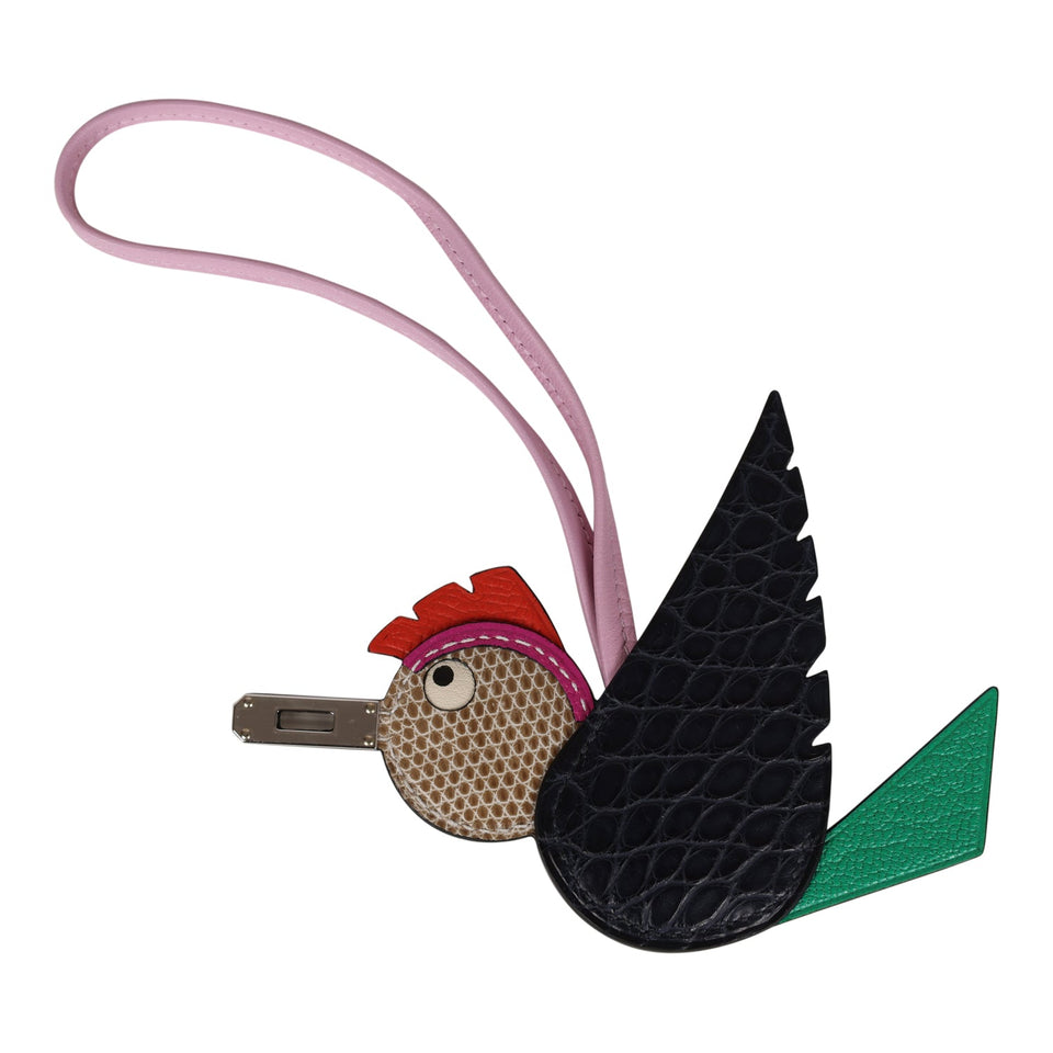 Hermes Birdy Charm Bleu Marine Matte Alligator and Etoupe Lizard Palladium Hardware