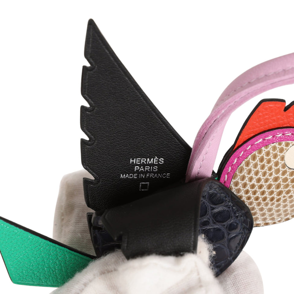 Hermes Birdy Charm Bleu Marine Matte Alligator and Etoupe Lizard Palladium Hardware