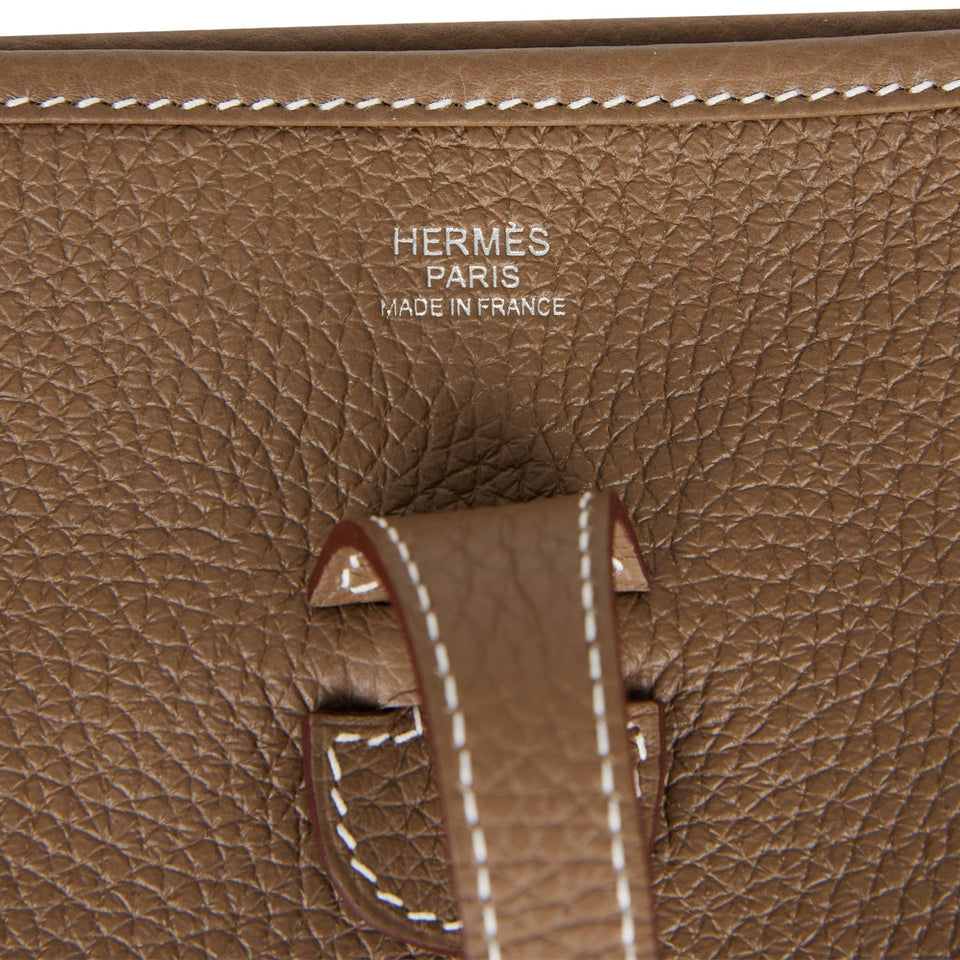 Hermes Evelyne III PM Etoupe Clemence Palladium Hardware