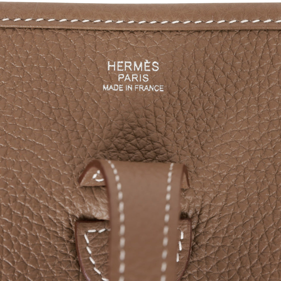 Hermes Evelyne III PM Etoupe Clemence Palladium Hardware