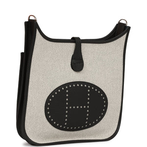 Hermes Evelyne III PM Black Togo and Toile Palladium Hardware