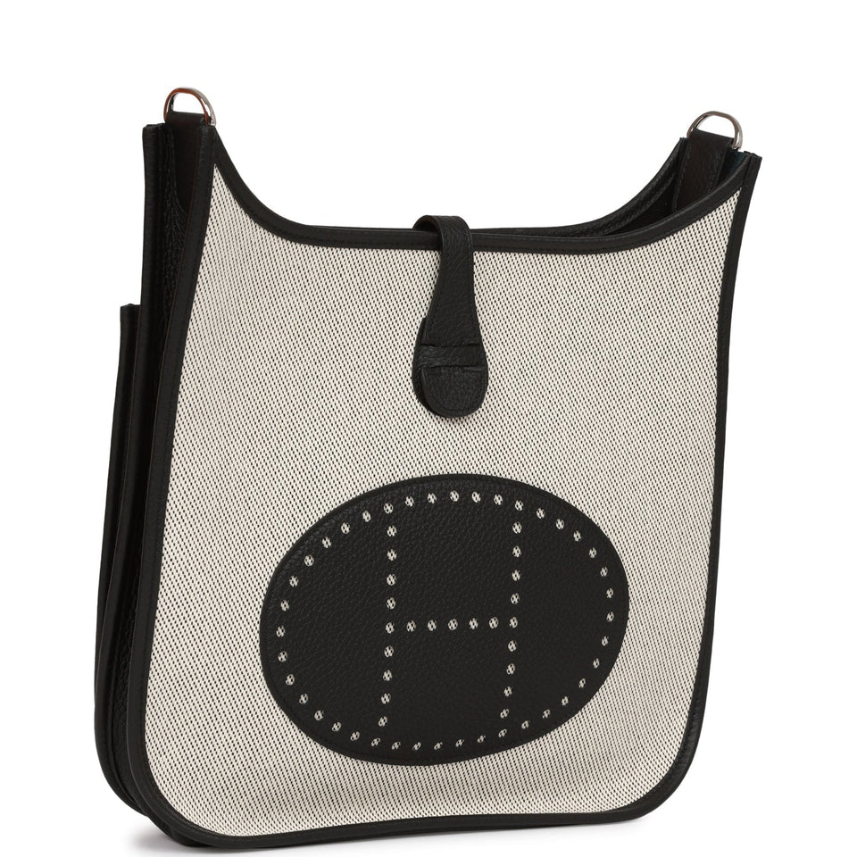 Hermes Evelyne III PM Black Togo and Toile Palladium Hardware
