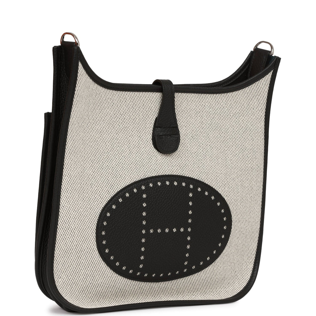Hermes Evelyne III PM Black Togo and Toile Palladium Hardware