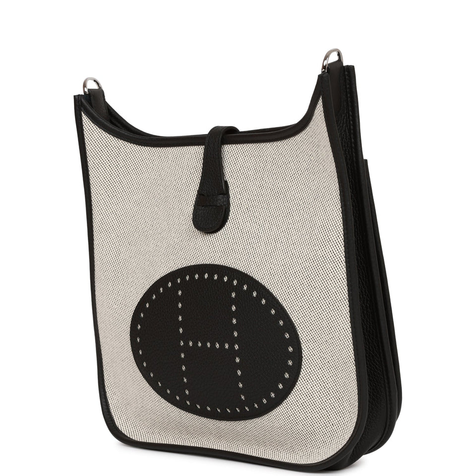 Hermes Evelyne III PM Black Togo and Toile Palladium Hardware