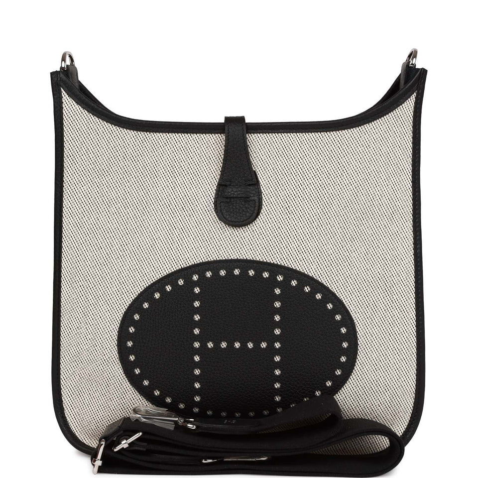 Hermes Evelyne III PM Black Clemence and Toile Palladium Hardware