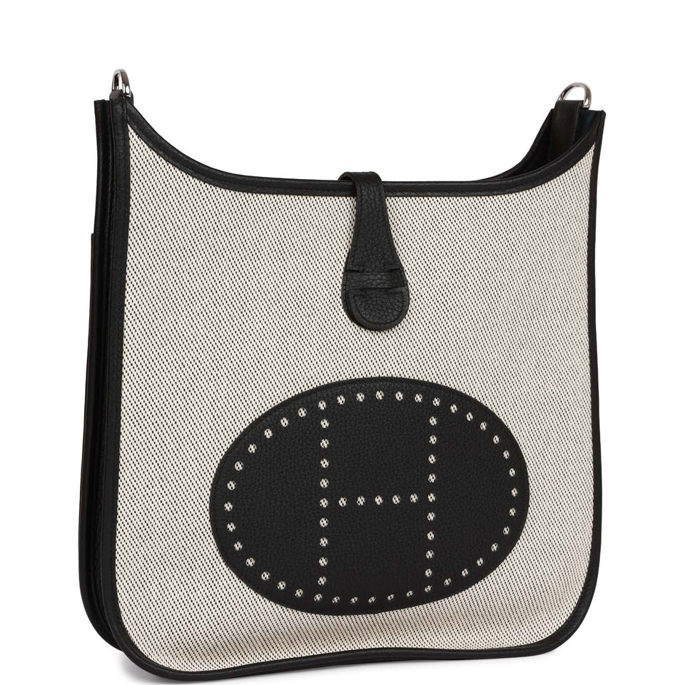Hermes Evelyne III PM Black Clemence and Toile Palladium Hardware
