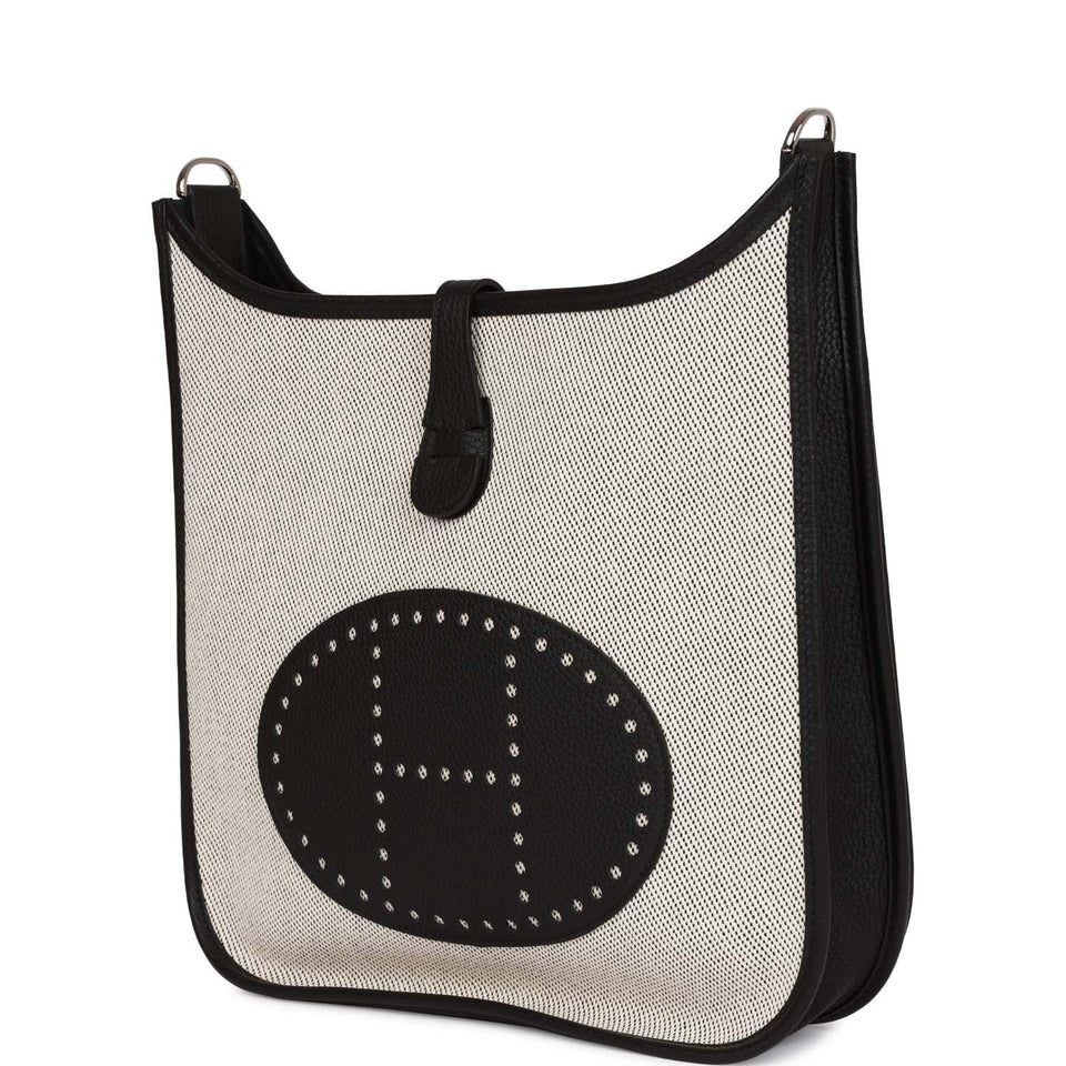 Hermes Evelyne III PM Black Clemence and Toile Palladium Hardware