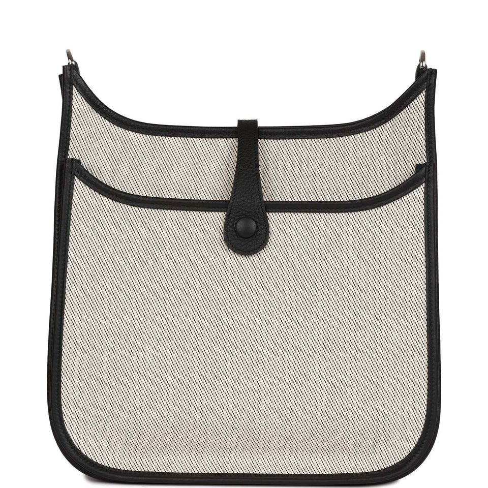 Hermes Evelyne III PM Black Clemence and Toile Palladium Hardware