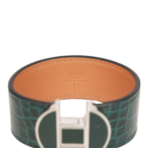 Hermes Vert Cypress Alligator 2002 H Bracelet PHW T2